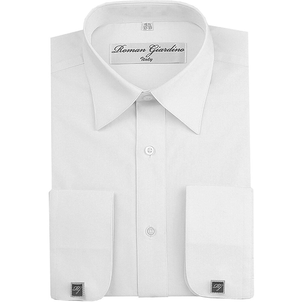 Men's Dress Shirts Convertible Long Sleeve Botton Down Collar - White